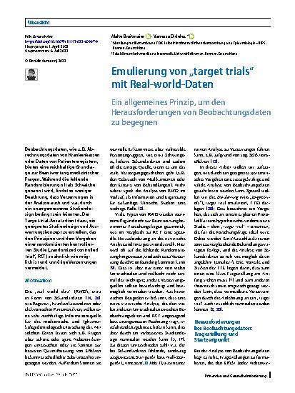 Vorschauseite 1: Emulierung von „target trials“ mit Real-world-Daten