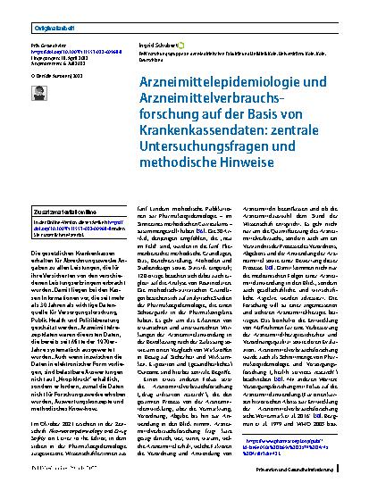 Vorschauseite 1: Arzneimittelepidemiologie und Arzneimittelverbrauchsforschung auf der Basis von Krankenkassendaten: zentrale Untersuchungsfragen und methodische Hinweise
