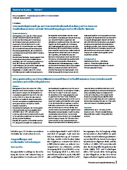 Vorschauseite 3: Arzneimittelepidemiologie und Arzneimittelverbrauchsforschung auf der Basis von Krankenkassendaten: zentrale Untersuchungsfragen und methodische Hinweise