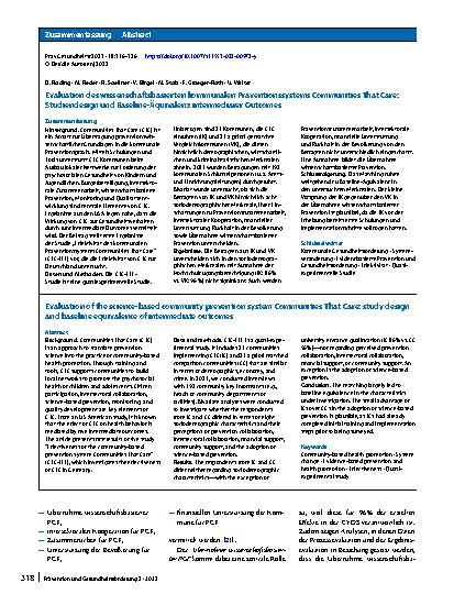 Vorschauseite 3: Evaluation des wissenschaftsbasierten kommunalen Präventionssystems Communities That Care: Studiendesign und Baseline-Äquivalenz intermediärer Outcomes