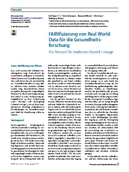 Vorschauseite 1: FAIRifizierung von Real World Data für die Gesundheitsforschung