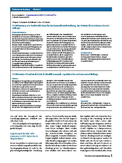 Vorschauseite 3: FAIRifizierung von Real World Data für die Gesundheitsforschung