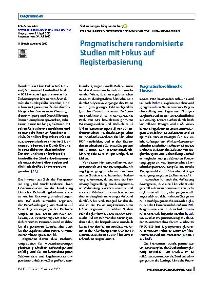 Vorschauseite 1: Pragmatischere randomisierte Studien mit Fokus auf Registerbasierung