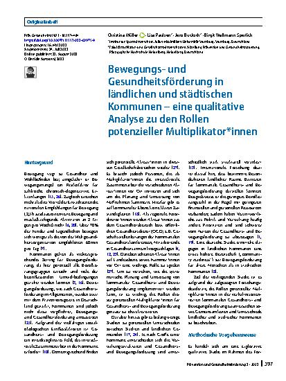 Vorschauseite 1: Bewegungsund Gesundheitsförderung in ländlichen und städtischen Kommunen – eine qualitative Analyse zu den Rollen potenzieller Multiplikator*innen
