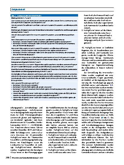 Vorschauseite 2: Bewegungsund Gesundheitsförderung in ländlichen und städtischen Kommunen – eine qualitative Analyse zu den Rollen potenzieller Multiplikator*innen