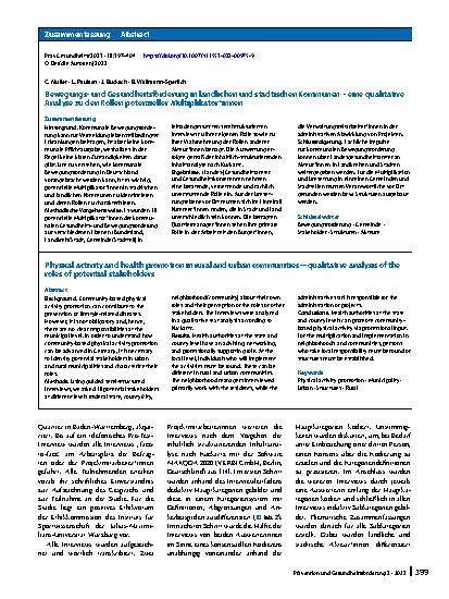 Vorschauseite 3: Bewegungsund Gesundheitsförderung in ländlichen und städtischen Kommunen – eine qualitative Analyse zu den Rollen potenzieller Multiplikator*innen