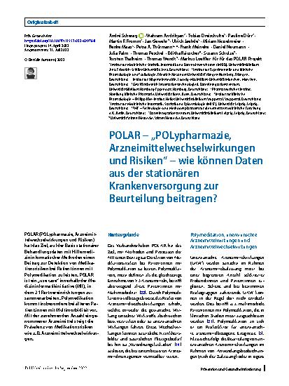 Vorschauseite 1: POLAR – „POLypharmazie, Arzneimittelwechselwirkungen und Risiken“ – wie können Daten aus der stationären Krankenversorgung zur Beurteilung beitragen?