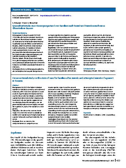 Vorschauseite 3: Querschnittstudie zum Versorgungsstand von Familien nach Suizid und Suizidversuch eines Elternteils in Bayern