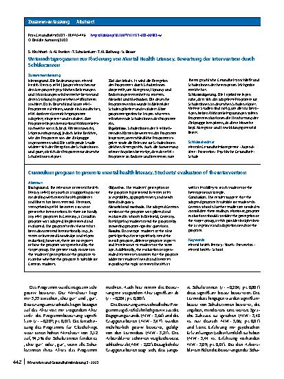 Vorschauseite 3: Unterrichtsprogramm zur Förderung von Mental Health Literacy
