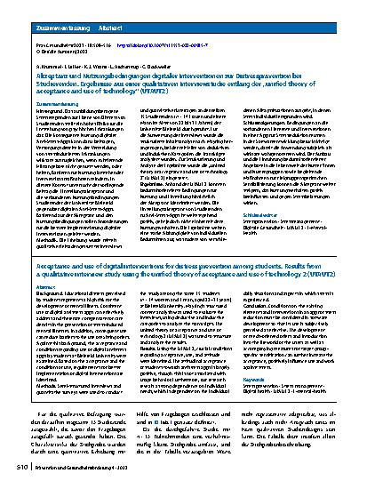 Vorschauseite 3: Akzeptanz und Nutzungsbedingungen digitaler Interventionen zur Distressprävention bei Studierenden