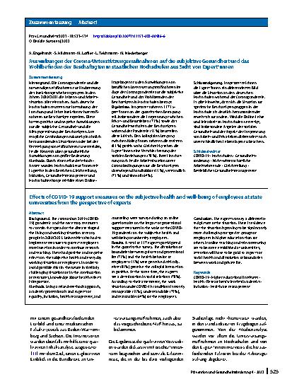 Vorschauseite 3: Auswirkungen der Corona-Unterstützungsmaßnahmen auf die subjektive Gesundheit und das Wohlbefinden der Beschäftigten in staatlichen Hochschulen aus Sicht von Expert*innen