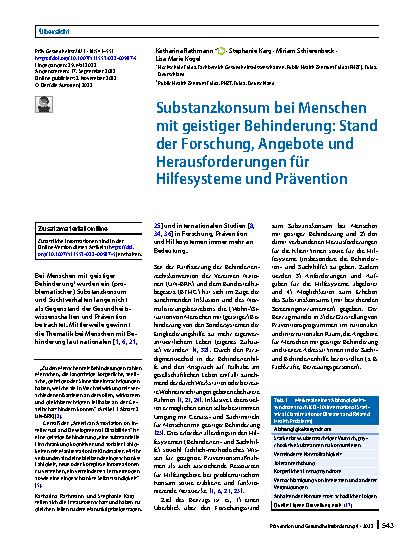 Vorschauseite 1: Substanzkonsum bei Menschen mit geistiger Behinderung: Stand der Forschung, Angebote und Herausforderungen für Hilfesysteme und Prävention