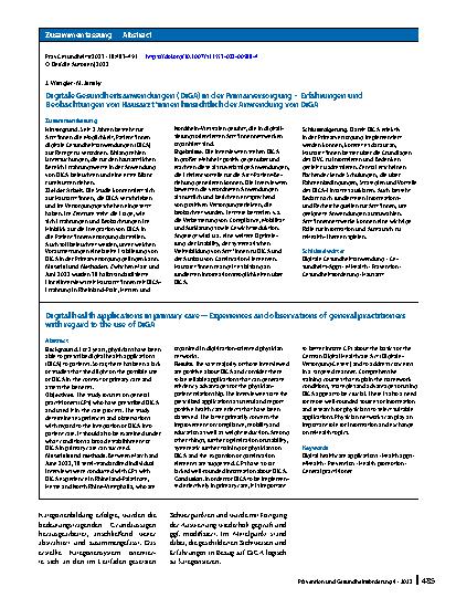Vorschauseite 3: Digitale Gesundheitsanwendungen (DiGA) in der Primärversorgung – Erfahrungen und Beobachtungen von Hausärzt*innen hinsichtlich der Anwendung von DiGA