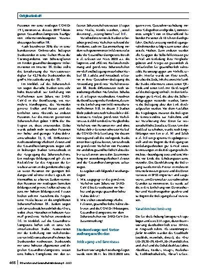 Vorschauseite 2: Präventive Verhaltensweisen zum Schutz vor einer Infektion mit SARS-CoV-2 bei Menschen mit gesundheitlicher Vulnerabilität