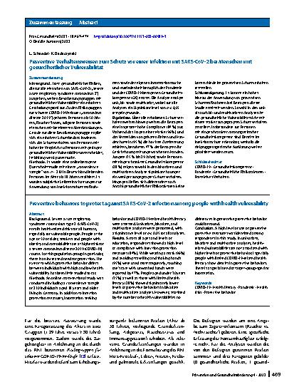 Vorschauseite 3: Präventive Verhaltensweisen zum Schutz vor einer Infektion mit SARS-CoV-2 bei Menschen mit gesundheitlicher Vulnerabilität