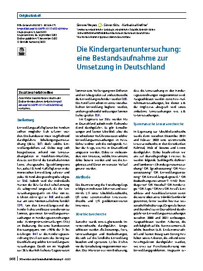 Vorschauseite 1: Die Kindergartenuntersuchung: eine Bestandsaufnahme zur Umsetzung in Deutschland