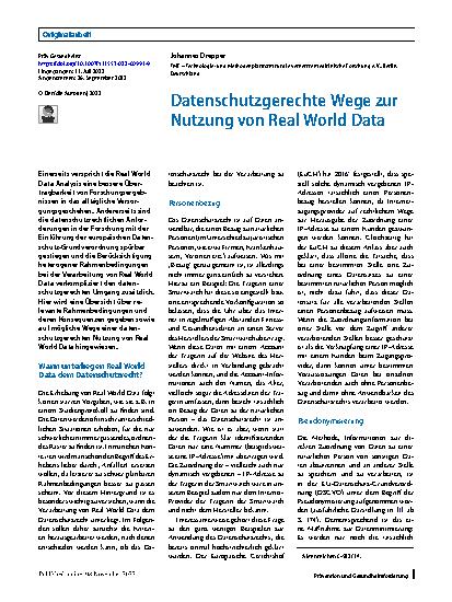 Vorschauseite 1: Datenschutzgerechte Wege zur Nutzung von Real World Data