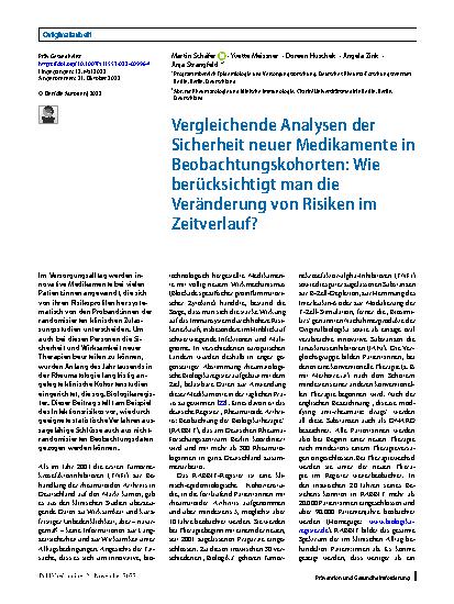 Vorschauseite 1: Vergleichende Analysen der Sicherheit neuer Medikamente in Beobachtungskohorten: Wie berücksichtigt man die Veränderung von Risiken im Zeitverlauf?