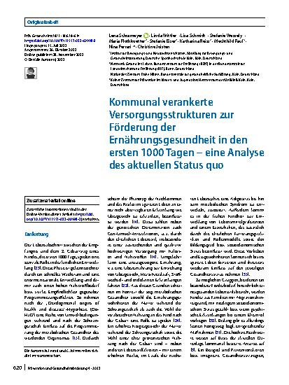 Vorschauseite 1: Kommunal verankerte Versorgungsstrukturen zur Förderung der Ernährungsgesundheit in den ersten 1000 Tagen – eine Analyse des aktuellen Status quo