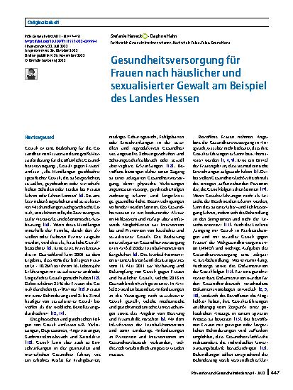 Vorschauseite 1: Gesundheitsversorgung für Frauen nach häuslicher und sexualisierter Gewalt am Beispiel des Landes Hessen
