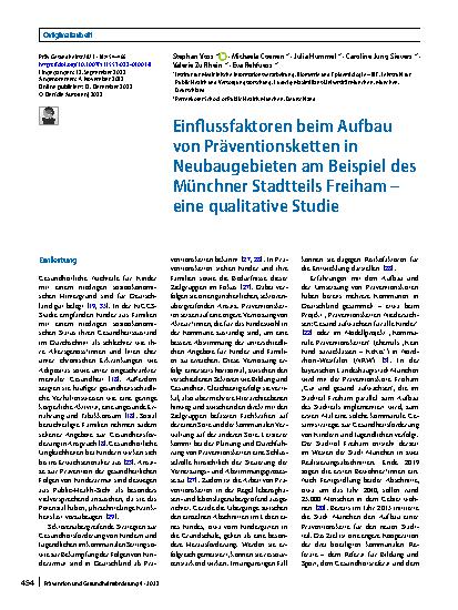 Vorschauseite 1: Einflussfaktoren beim Aufbau von Präventionsketten in Neubaugebieten am Beispiel des Münchner Stadtteils Freiham – eine qualitative Studie