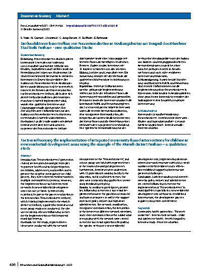Vorschauseite 3: Einflussfaktoren beim Aufbau von Präventionsketten in Neubaugebieten am Beispiel des Münchner Stadtteils Freiham – eine qualitative Studie