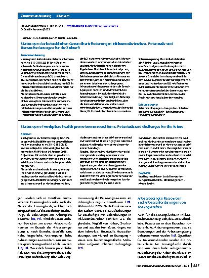 Vorschauseite 3: Status quo der betrieblichen Gesundheitsförderung in Inklusionsbetrieben. Potenziale und Herausforderungen für die Zukunft