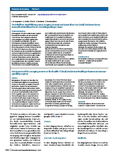 Vorschauseite 3: Protokoll zur Durchführung eines Scoping Reviews zur Gesundheit von (dual) Studierenden in Gesundheitsfachberufen im deutschsprachigen Raum