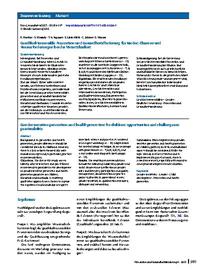 Vorschauseite 3: Geschlechtersensible Prävention und Gesundheitsförderung für Kinder: Chancen und Herausforderungen bei der Umsetzbarkeit