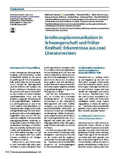 Vorschauseite 1: Ernährungskommunikation in Schwangerschaft und früher Kindheit: Erkenntnisse aus zwei Literaturreviews