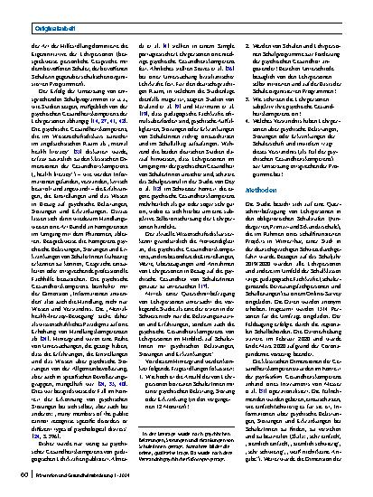 Vorschauseite 2: Schulprogramme zur Förderung der psychischen Gesundheit. Die psychische Gesundheitskompetenz von Lehrpersonen als wichtiger Umsetzungsfaktor