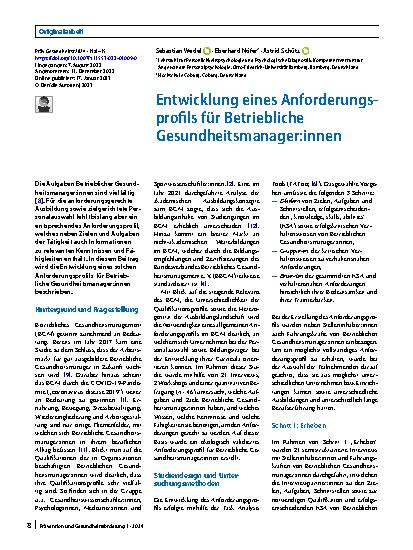 Vorschauseite 1: Entwicklung eines Anforderungsprofils für Betriebliche Gesundheitsmanager:innen