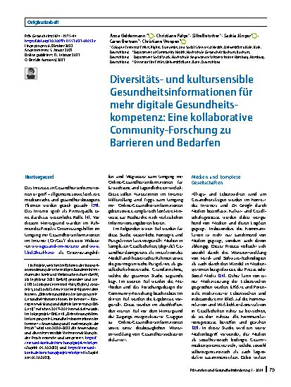 Vorschauseite 1: Diversitätsund kultursensible Gesundheitsinformationen für mehr digitale Gesundheitskompetenz: Eine kollaborative Community-Forschung zu Barrieren und Bedarfen