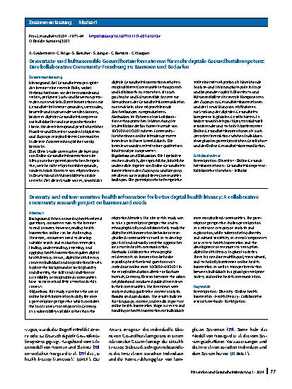 Vorschauseite 3: Diversitätsund kultursensible Gesundheitsinformationen für mehr digitale Gesundheitskompetenz: Eine kollaborative Community-Forschung zu Barrieren und Bedarfen
