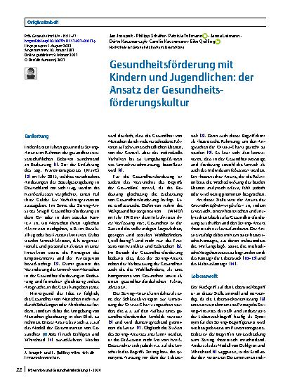 Vorschauseite 1: Gesundheitsförderung mit Kindern und Jugendlichen: der Ansatz der Gesundheitsförderungskultur