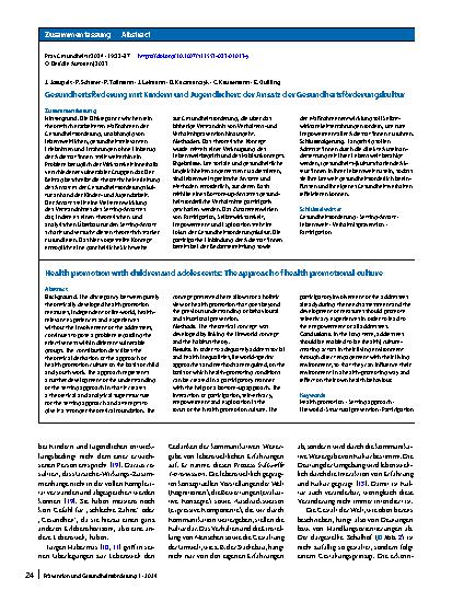 Vorschauseite 3: Gesundheitsförderung mit Kindern und Jugendlichen: der Ansatz der Gesundheitsförderungskultur