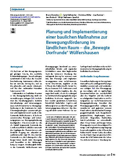 Vorschauseite 1: Planung und Implementierung einer baulichen Maßnahme zur Bewegungsförderung im ländlichen Raum – die „Bewegte Dorfrunde“ Wülfershausen