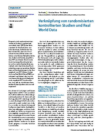 Vorschauseite 1: Verknüpfung von randomisierten kontrollierten Studien und Real World Data
