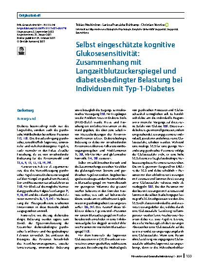 Vorschauseite 1: Selbst eingeschätzte kognitive Glukosesensitivität: Zusammenhang mit Langzeitblutzuckerspiegel und diabetesbedingter Belastung bei Individuen mit Typ-1-Diabetes