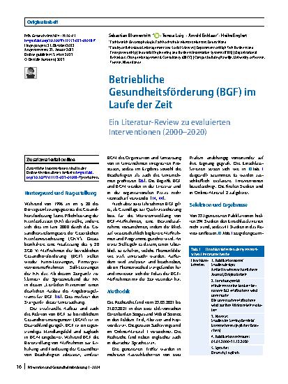 Vorschauseite 1: Betriebliche Gesundheitsförderung (BGF) im Laufe der Zeit