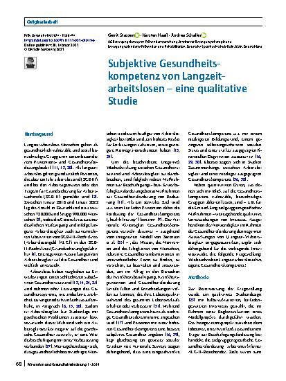 Vorschauseite 1: Subjektive Gesundheitskompetenz von Langzeitarbeitslosen – eine qualitative Studie
