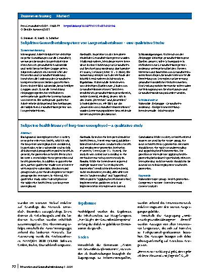 Vorschauseite 3: Subjektive Gesundheitskompetenz von Langzeitarbeitslosen – eine qualitative Studie