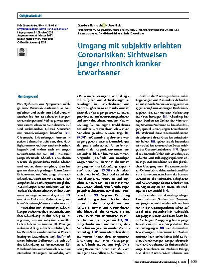 Vorschauseite 1: Umgang mit subjektiv erlebten Coronarisiken: Sichtweisen junger chronisch kranker Erwachsener