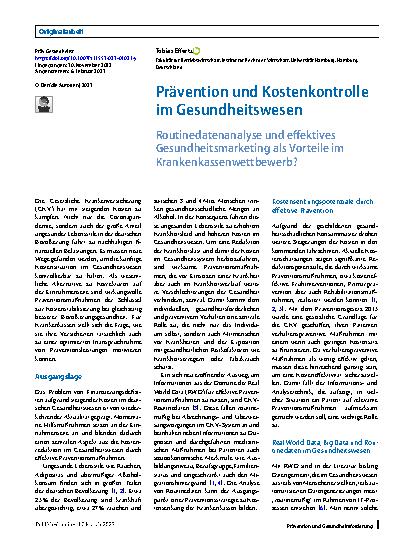 Vorschauseite 1: Prävention und Kostenkontrolle im Gesundheitswesen
