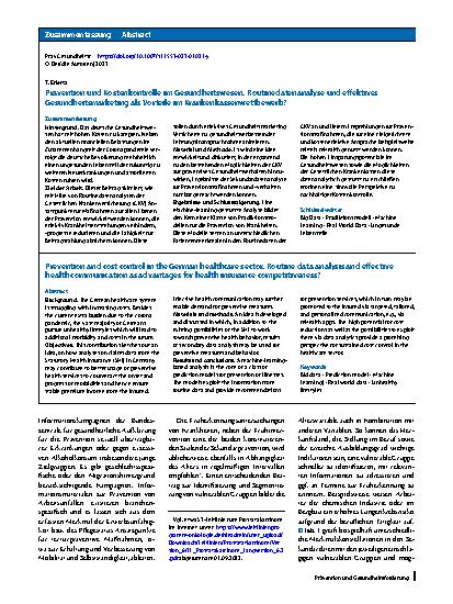 Vorschauseite 3: Prävention und Kostenkontrolle im Gesundheitswesen