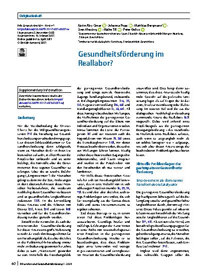Vorschauseite 1: Gesundheitsförderung im Reallabor?