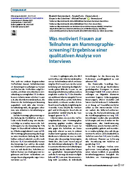 Vorschauseite 1: Was motiviert Frauen zur Teilnahme am Mammographiescreening? Ergebnisse einer qualitativen Analyse von Interviews