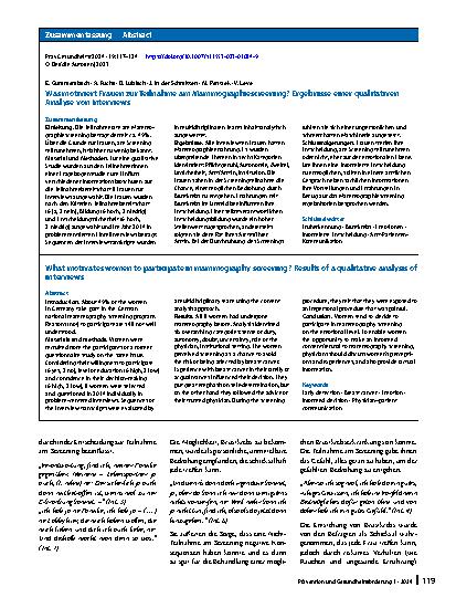 Vorschauseite 3: Was motiviert Frauen zur Teilnahme am Mammographiescreening? Ergebnisse einer qualitativen Analyse von Interviews