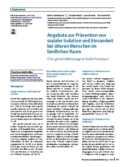 Vorschauseite 1: Angebote zur Prävention von sozialer Isolation und Einsamkeit bei älteren Menschen im ländlichen Raum