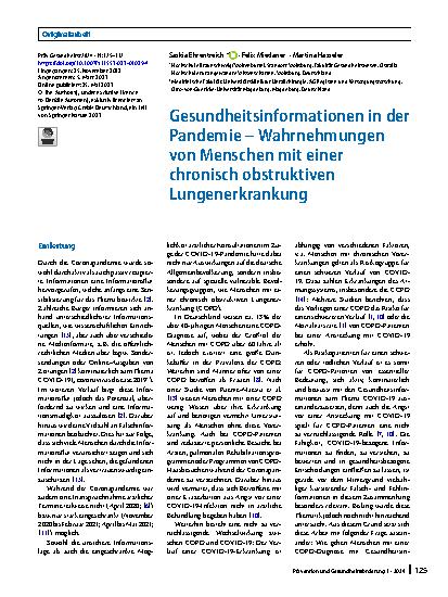 Vorschauseite 1: Gesundheitsinformationen in der Pandemie – Wahrnehmungen von Menschen mit einer chronisch obstruktiven Lungenerkrankung